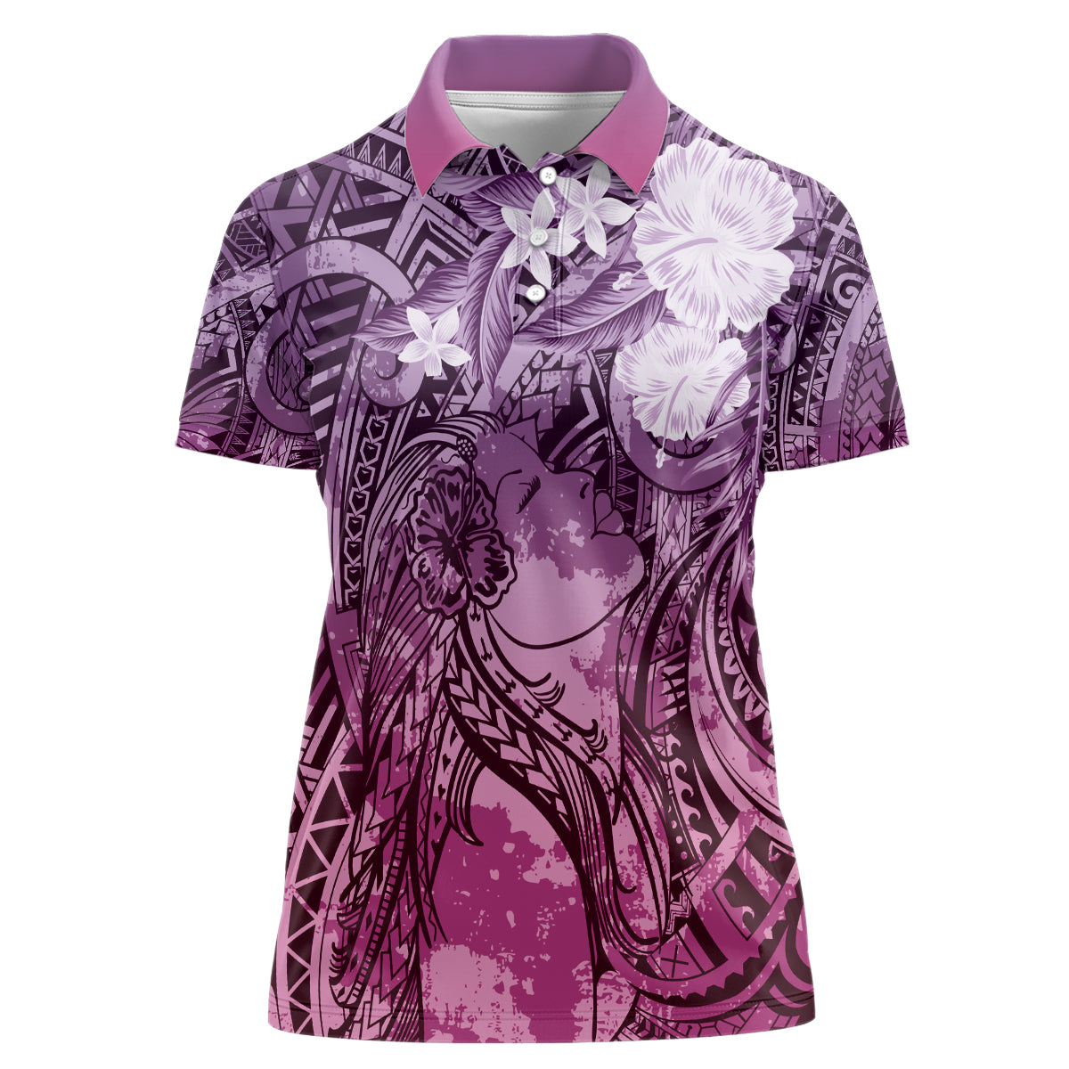 Pacific Beauty Girl Women Polo Shirt Pink Polyneisan Tribal Vintage Motif LT9 Female Pink - Polynesian Pride