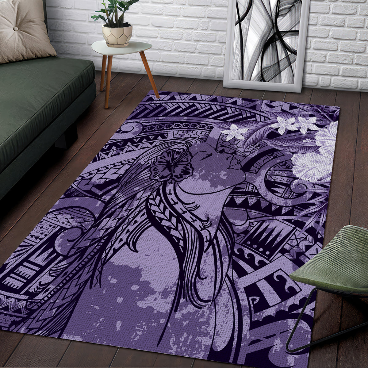 Pacific Beauty Girl Area Rug Violet Polyneisan Tribal Vintage Motif LT9 Violet - Polynesian Pride