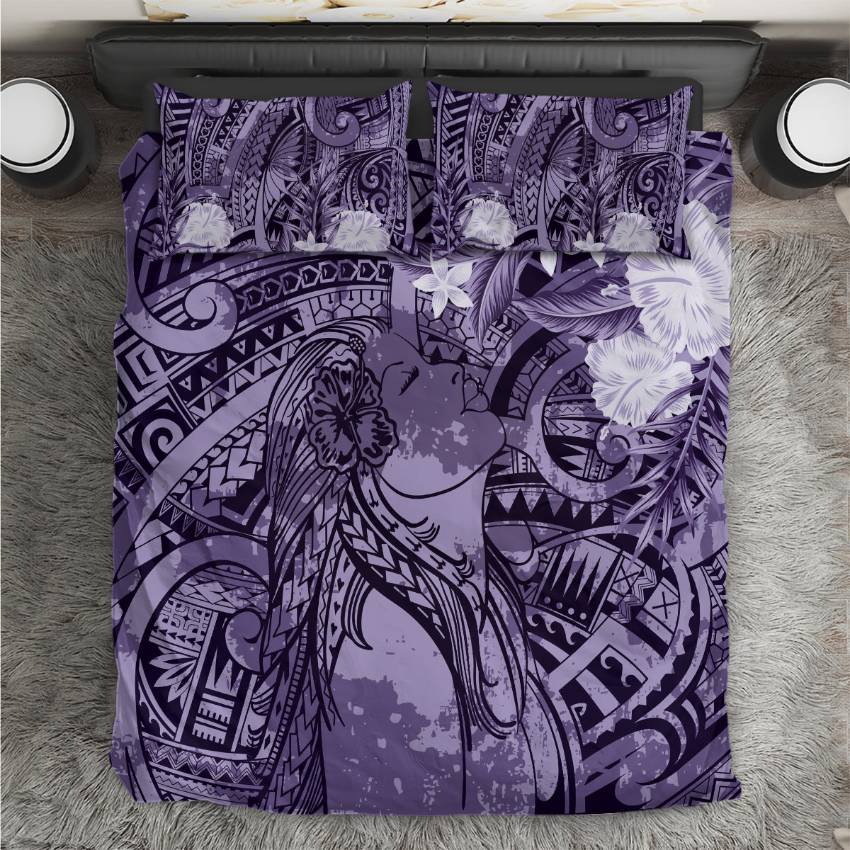 Pacific Beauty Girl Bedding Set Violet Polyneisan Tribal Vintage Motif LT9 Violet - Polynesian Pride