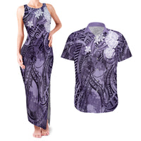 Pacific Beauty Girl Couples Matching Tank Maxi Dress and Hawaiian Shirt Violet Polyneisan Tribal Vintage Motif LT9 Violet - Polynesian Pride