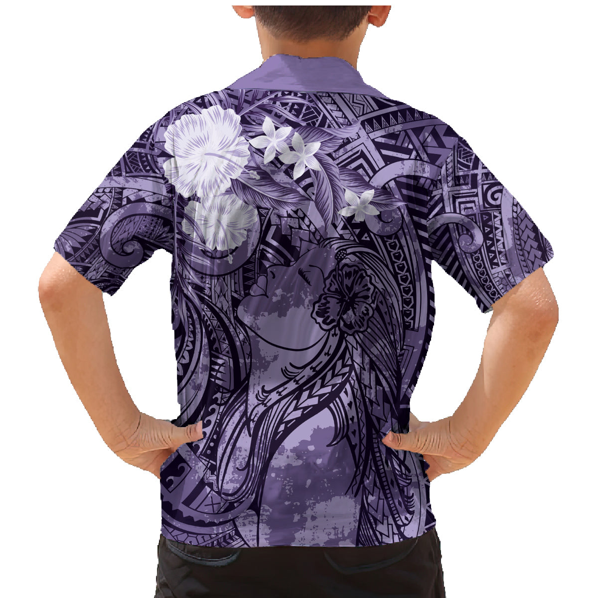 Pacific Beauty Girl Family Matching Mermaid Dress and Hawaiian Shirt Violet Polyneisan Tribal Vintage Motif LT9 - Polynesian Pride