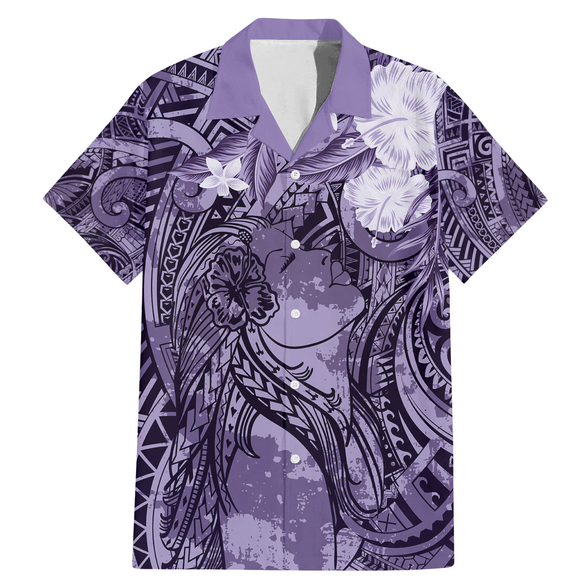 Pacific Beauty Girl Family Matching Mermaid Dress and Hawaiian Shirt Violet Polyneisan Tribal Vintage Motif LT9 Dad's Shirt - Short Sleeve Violet - Polynesian Pride