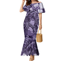 Pacific Beauty Girl Family Matching Mermaid Dress and Hawaiian Shirt Violet Polyneisan Tribal Vintage Motif LT9 Mom's Dress Violet - Polynesian Pride