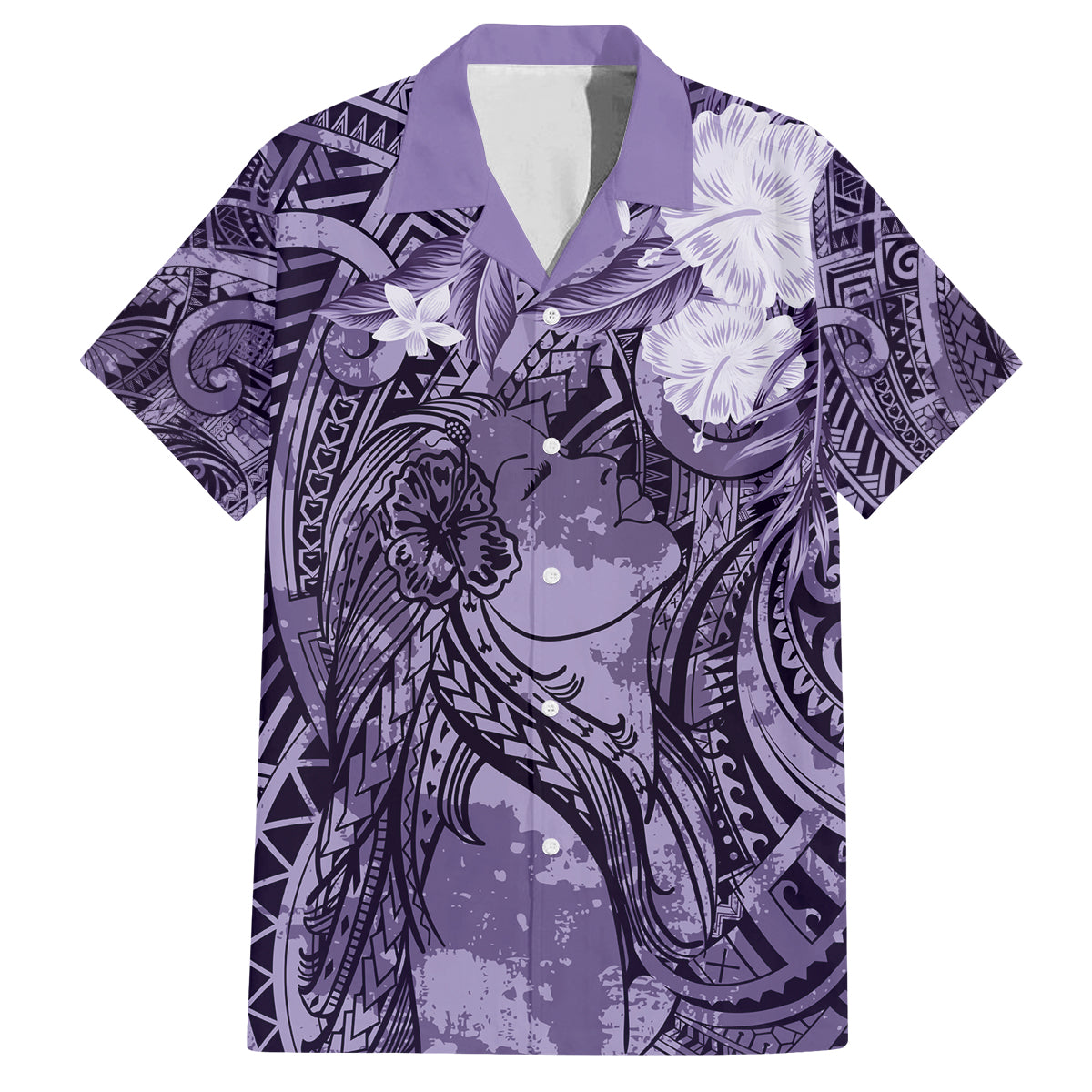 Pacific Beauty Girl Family Matching Off The Shoulder Long Sleeve Dress and Hawaiian Shirt Violet Polyneisan Tribal Vintage Motif LT9 Dad's Shirt - Short Sleeve Violet - Polynesian Pride
