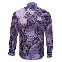 Pacific Beauty Girl Family Matching Off The Shoulder Long Sleeve Dress and Hawaiian Shirt Violet Polyneisan Tribal Vintage Motif LT9 - Polynesian Pride