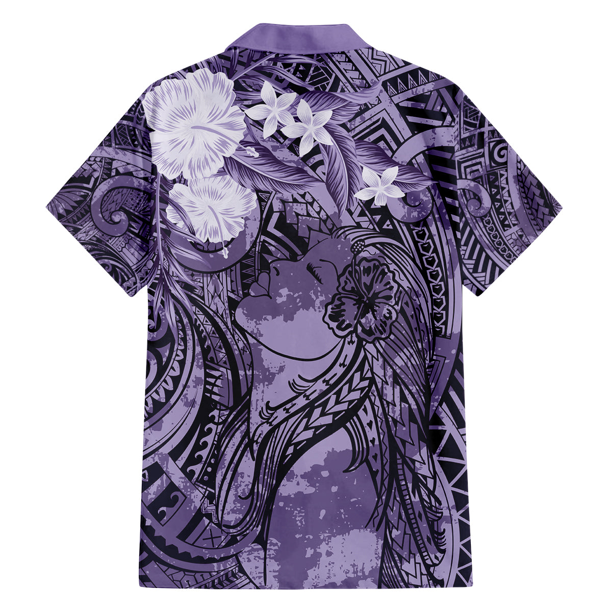 Pacific Beauty Girl Family Matching Off Shoulder Short Dress and Hawaiian Shirt Violet Polyneisan Tribal Vintage Motif LT9 - Polynesian Pride