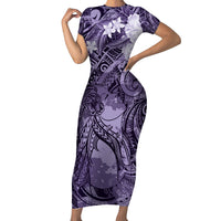 Pacific Beauty Girl Family Matching Short Sleeve Bodycon Dress and Hawaiian Shirt Violet Polyneisan Tribal Vintage Motif LT9 Mom's Dress Violet - Polynesian Pride