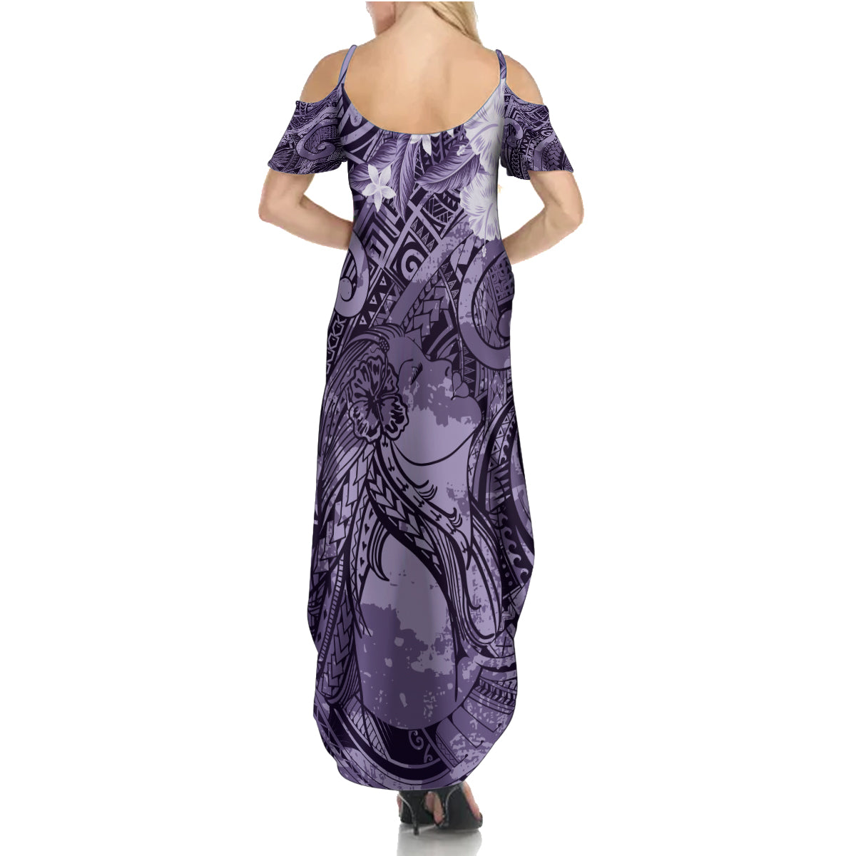 Pacific Beauty Girl Family Matching Summer Maxi Dress and Hawaiian Shirt Violet Polyneisan Tribal Vintage Motif LT9 - Polynesian Pride