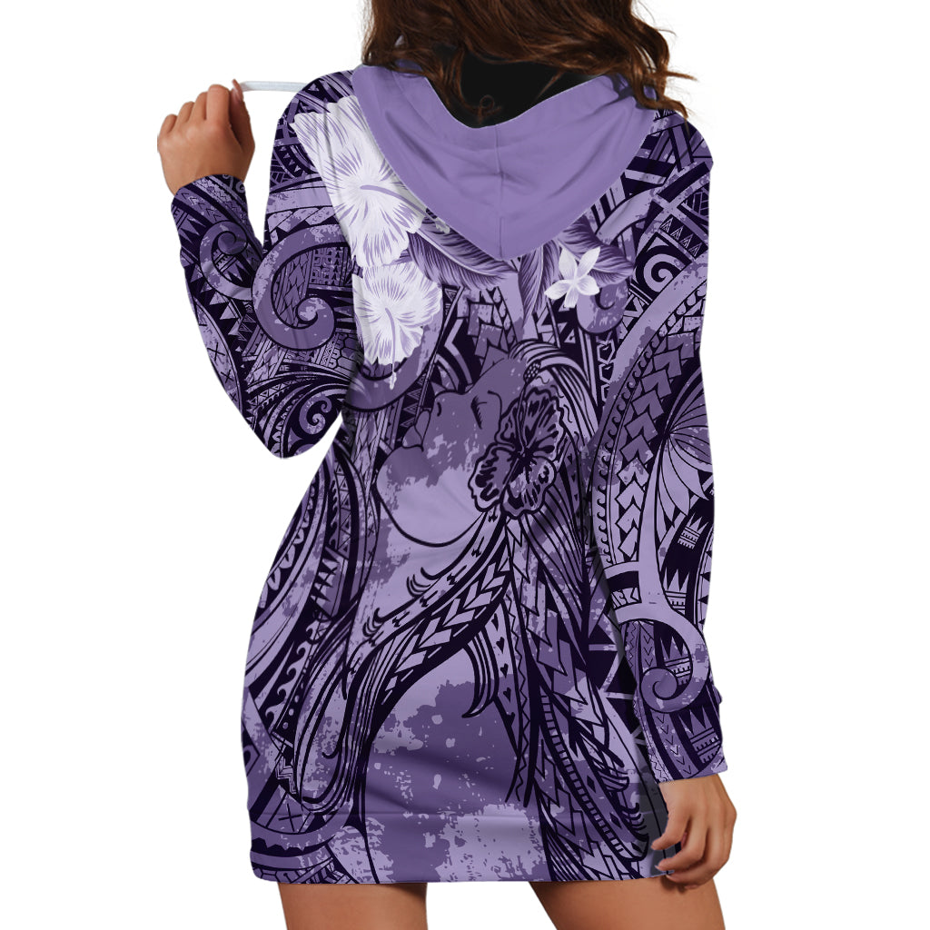 Pacific Beauty Girl Hoodie Dress Violet Polyneisan Tribal Vintage Motif