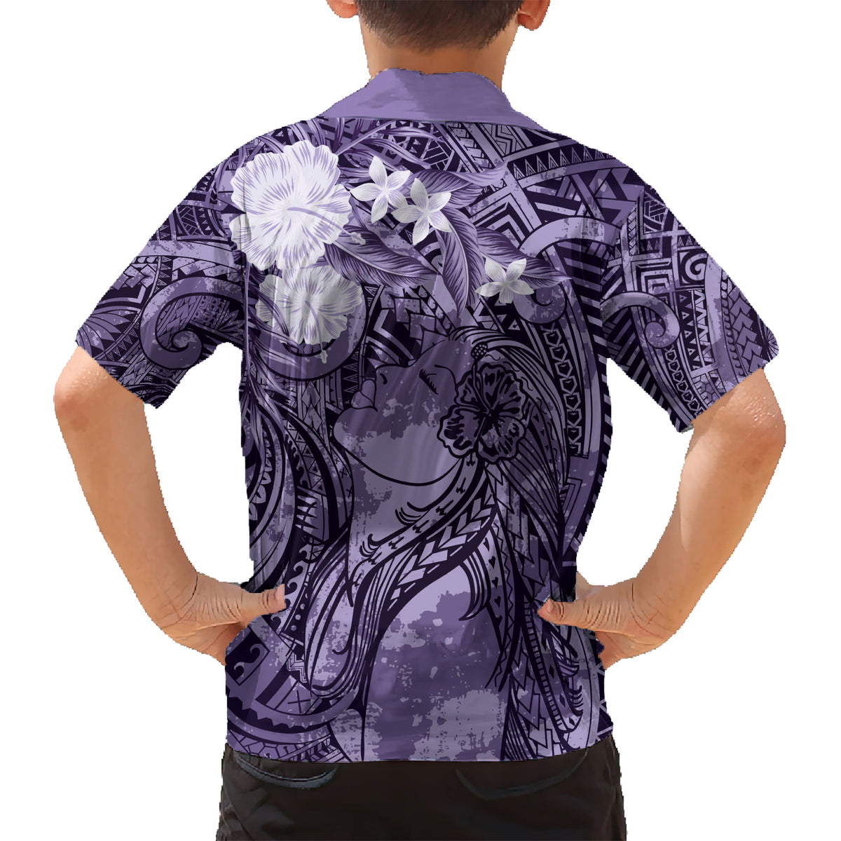 Pacific Beauty Girl Kid Hawaiian Shirt Violet Polyneisan Tribal Vintage Motif
