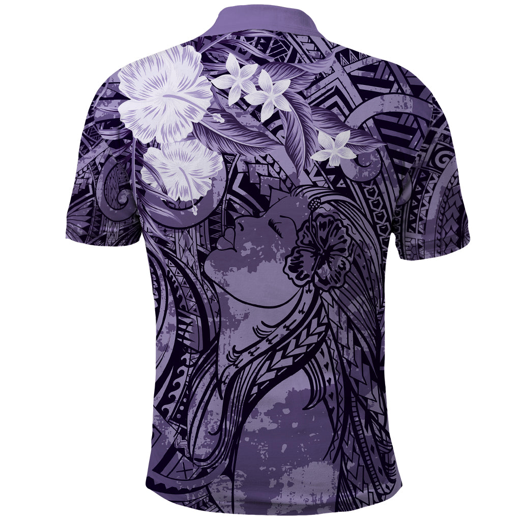 Pacific Beauty Girl Polo Shirt Violet Polyneisan Tribal Vintage Motif