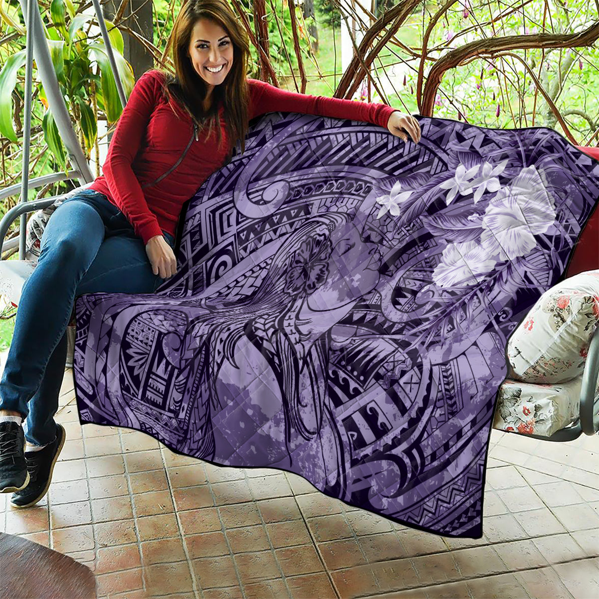 Pacific Beauty Girl Quilt Violet Polyneisan Tribal Vintage Motif LT9 - Polynesian Pride