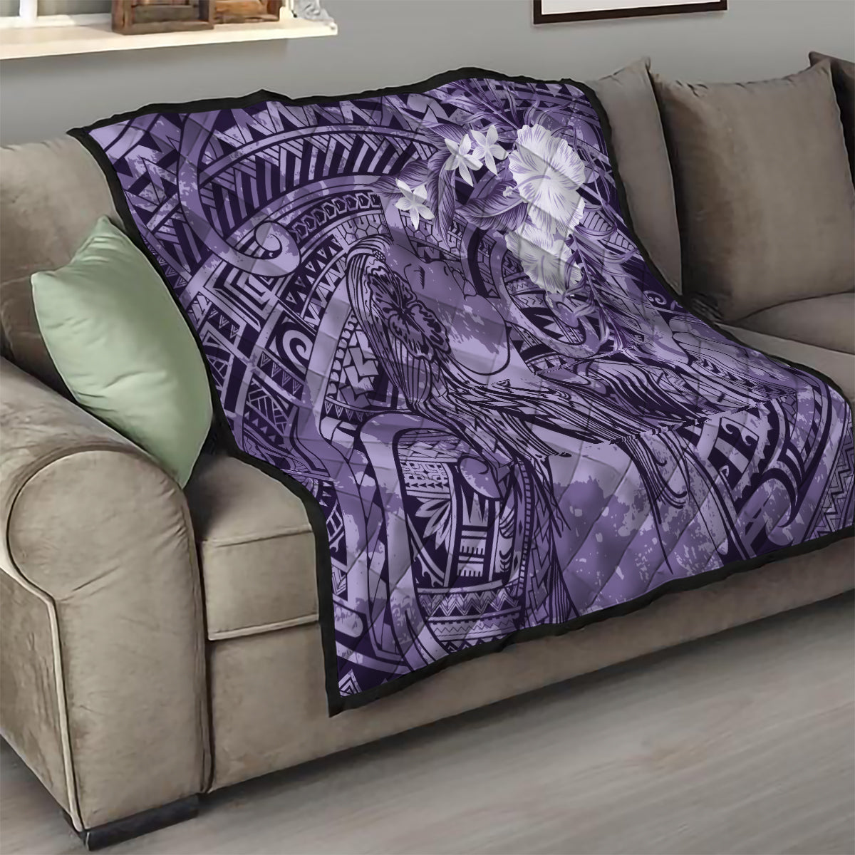 Pacific Beauty Girl Quilt Violet Polyneisan Tribal Vintage Motif LT9 - Polynesian Pride