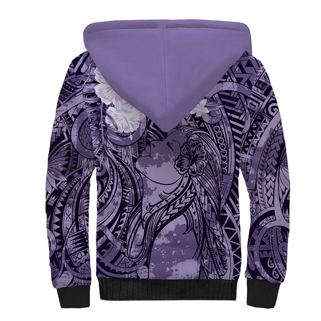 Pacific Beauty Girl Sherpa Hoodie Violet Polyneisan Tribal Vintage Motif LT9 - Polynesian Pride