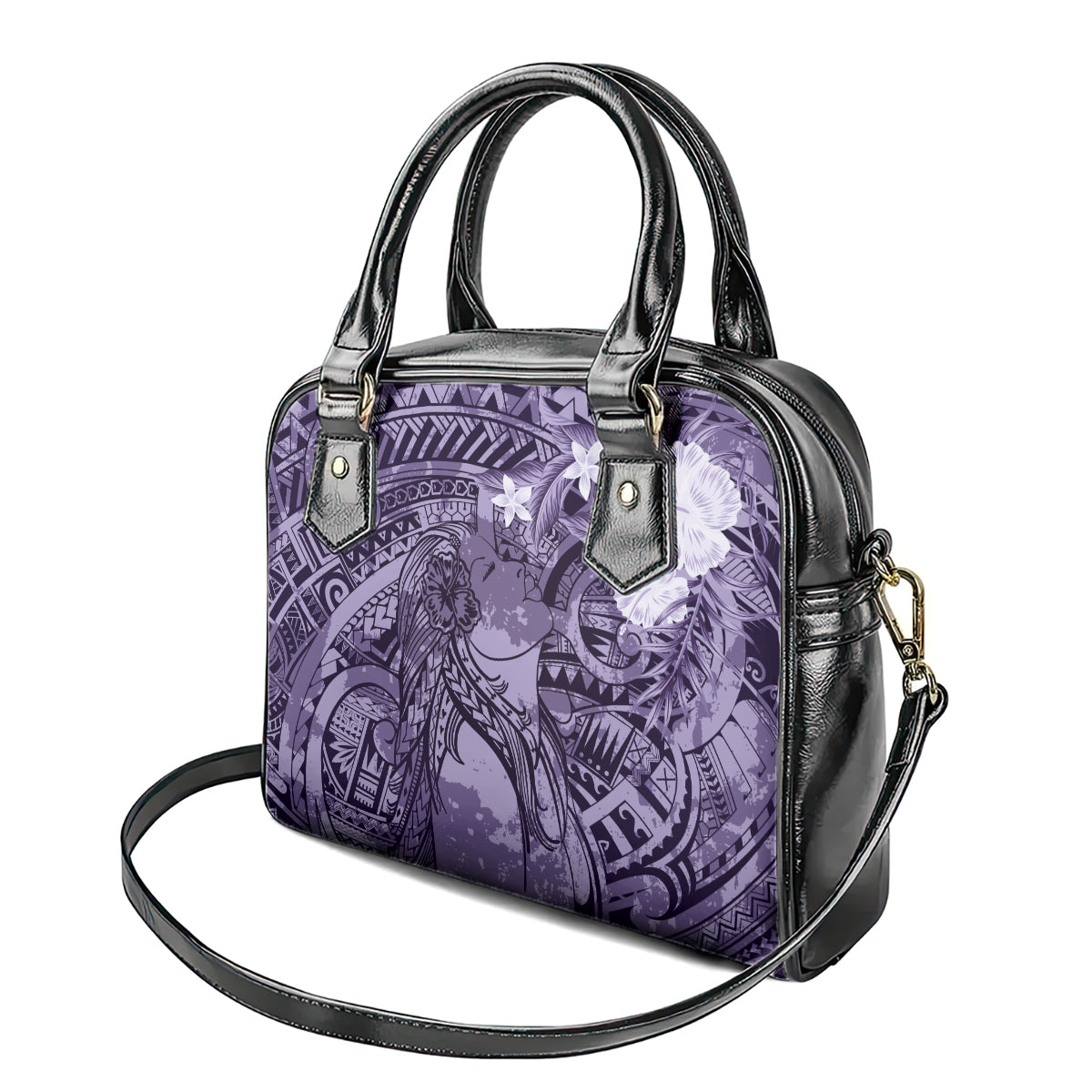 Pacific Beauty Girl Shoulder Handbag Violet Polyneisan Tribal Vintage Motif