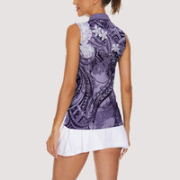 Pacific Beauty Girl Women Sleeveless Polo Shirt Violet Polyneisan Tribal Vintage Motif
