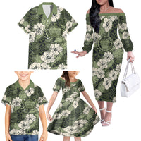 Tongan Kupesi Ngatu Hibiscus Vintage Motif Family Matching Off The Shoulder Long Sleeve Dress and Hawaiian Shirt LT9 - Polynesian Pride