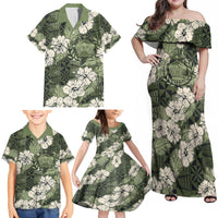 Tongan Kupesi Ngatu Hibiscus Vintage Motif Family Matching Off Shoulder Maxi Dress and Hawaiian Shirt LT9 - Polynesian Pride