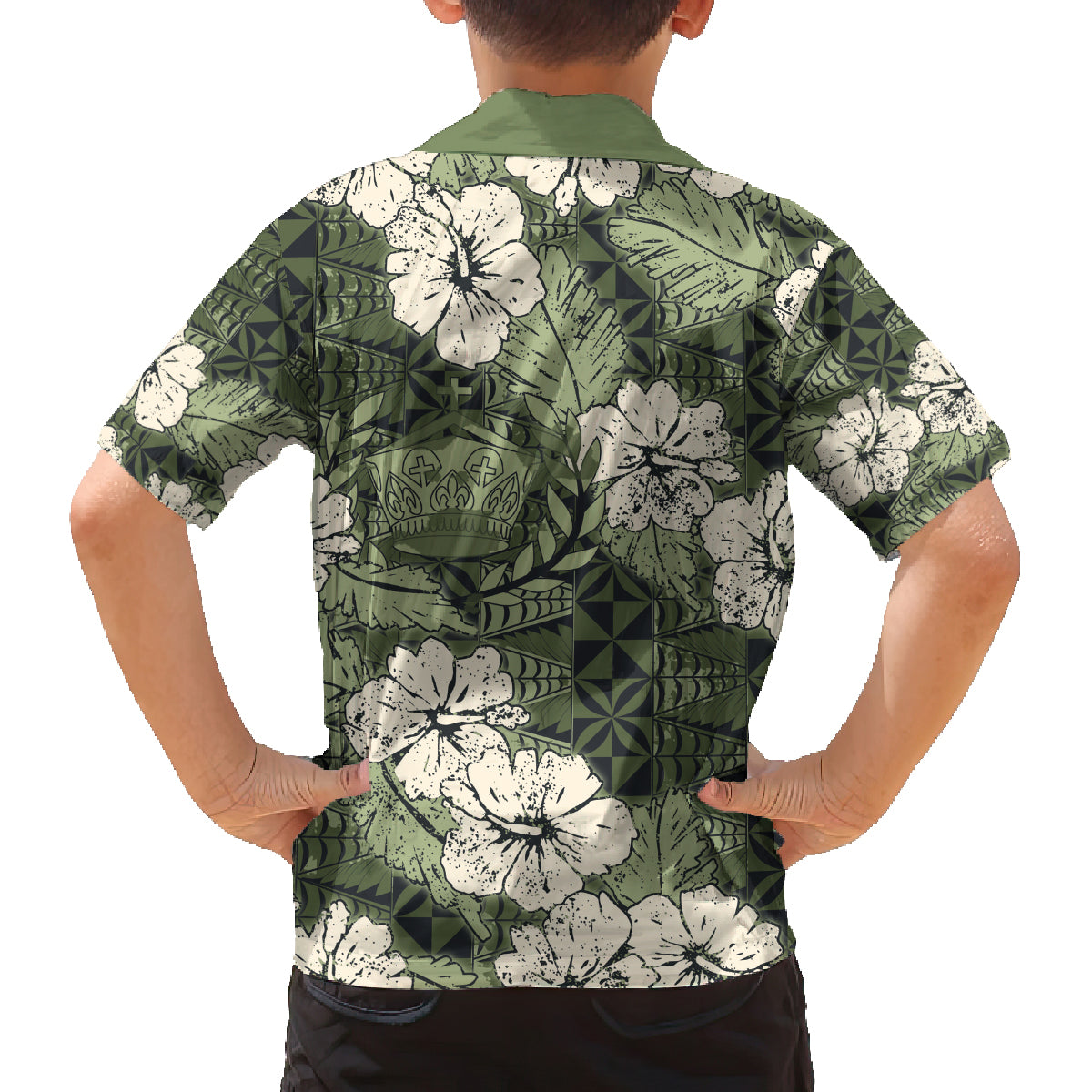 Tongan Kupesi Ngatu Hibiscus Vintage Motif Family Matching Off Shoulder Short Dress and Hawaiian Shirt LT9 - Polynesian Pride