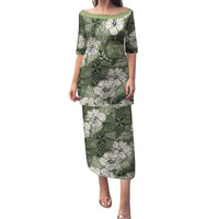 Tongan Kupesi Ngatu Hibiscus Vintage Motif Family Matching Puletasi and Hawaiian Shirt LT9 Mom's Dress Green - Polynesian Pride