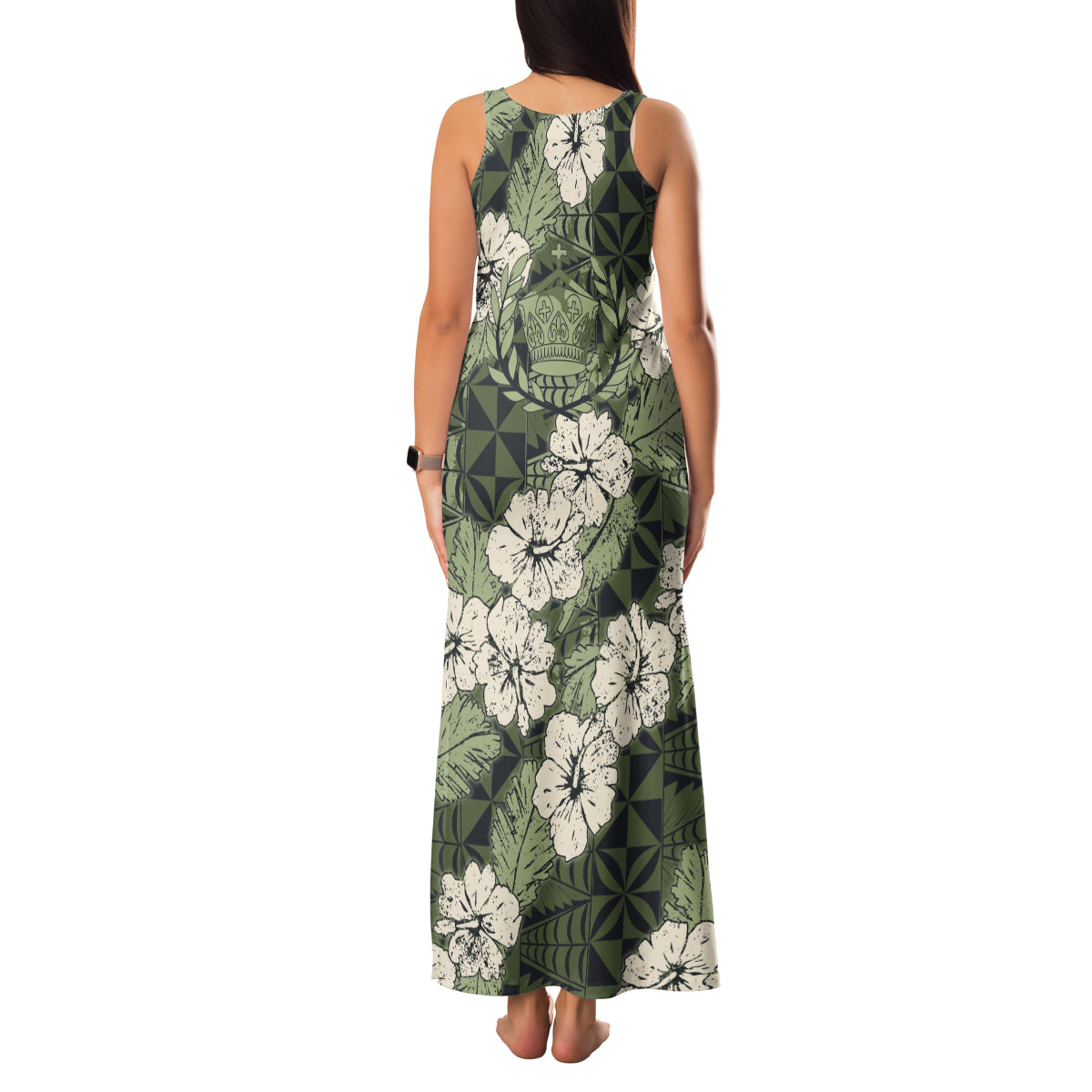 Tongan Kupesi Ngatu Hibiscus Vintage Motif Family Matching Tank Maxi Dress and Hawaiian Shirt LT9 - Polynesian Pride