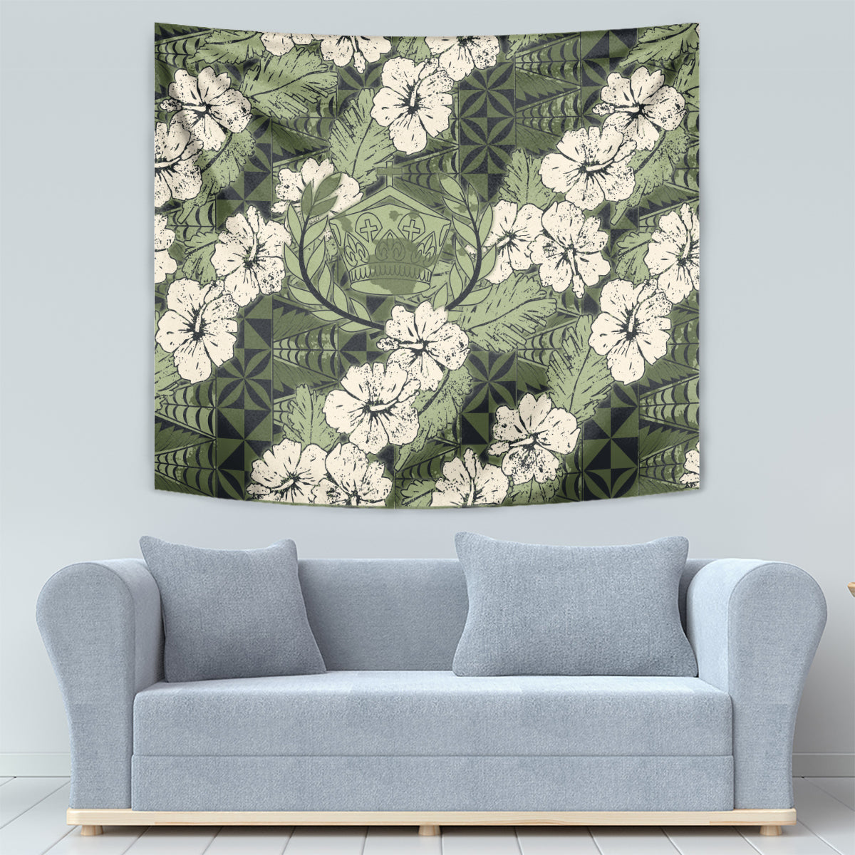 Tongan Kupesi Ngatu Hibiscus Vintage Motif Tapestry