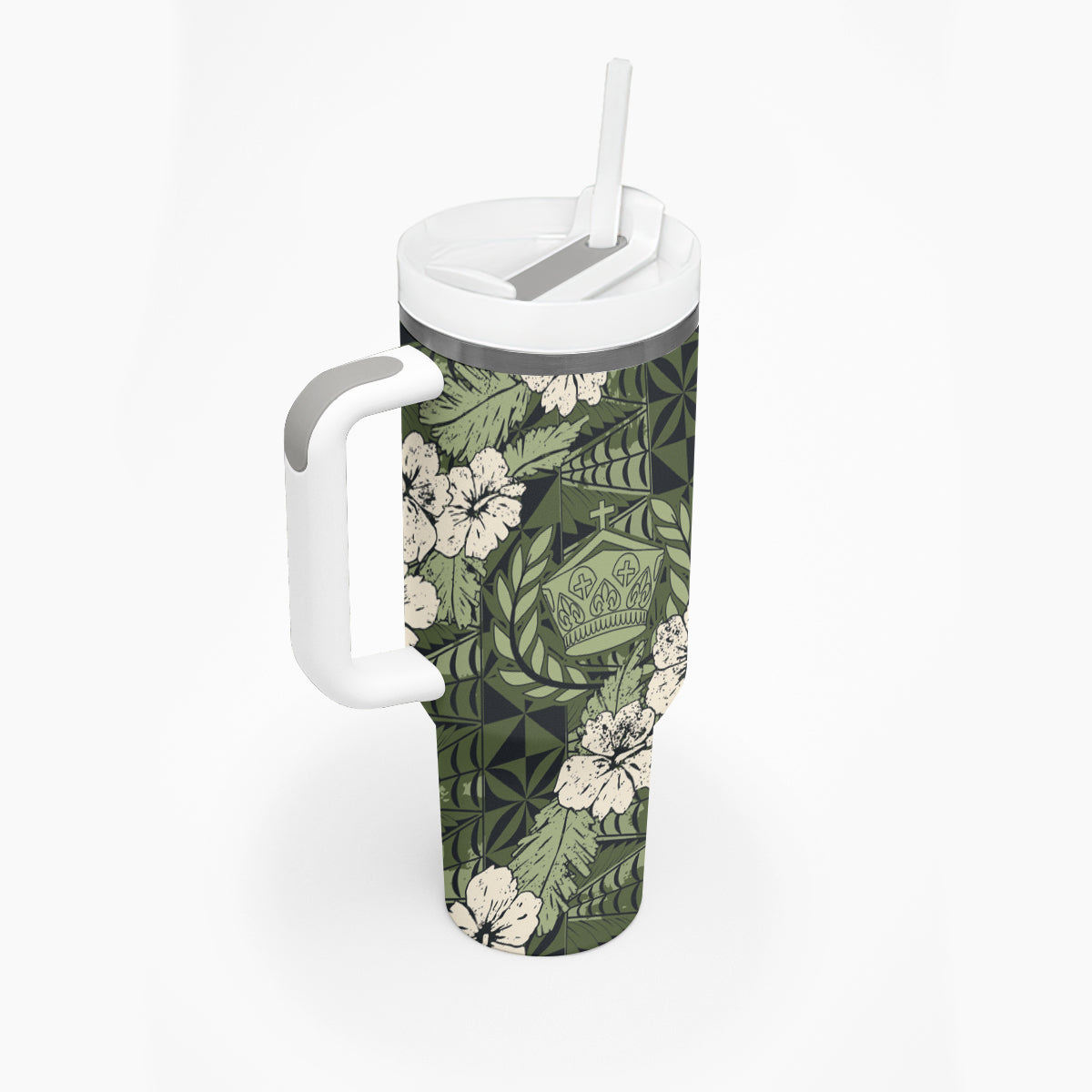 Tongan Kupesi Ngatu Hibiscus Vintage Motif Tumbler With Handle