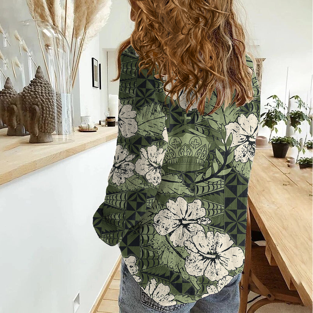 Tongan Kupesi Ngatu Hibiscus Vintage Motif Women Casual Shirt LT9 - Polynesian Pride