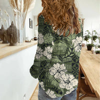 Tongan Kupesi Ngatu Hibiscus Vintage Motif Women Casual Shirt LT9 - Polynesian Pride