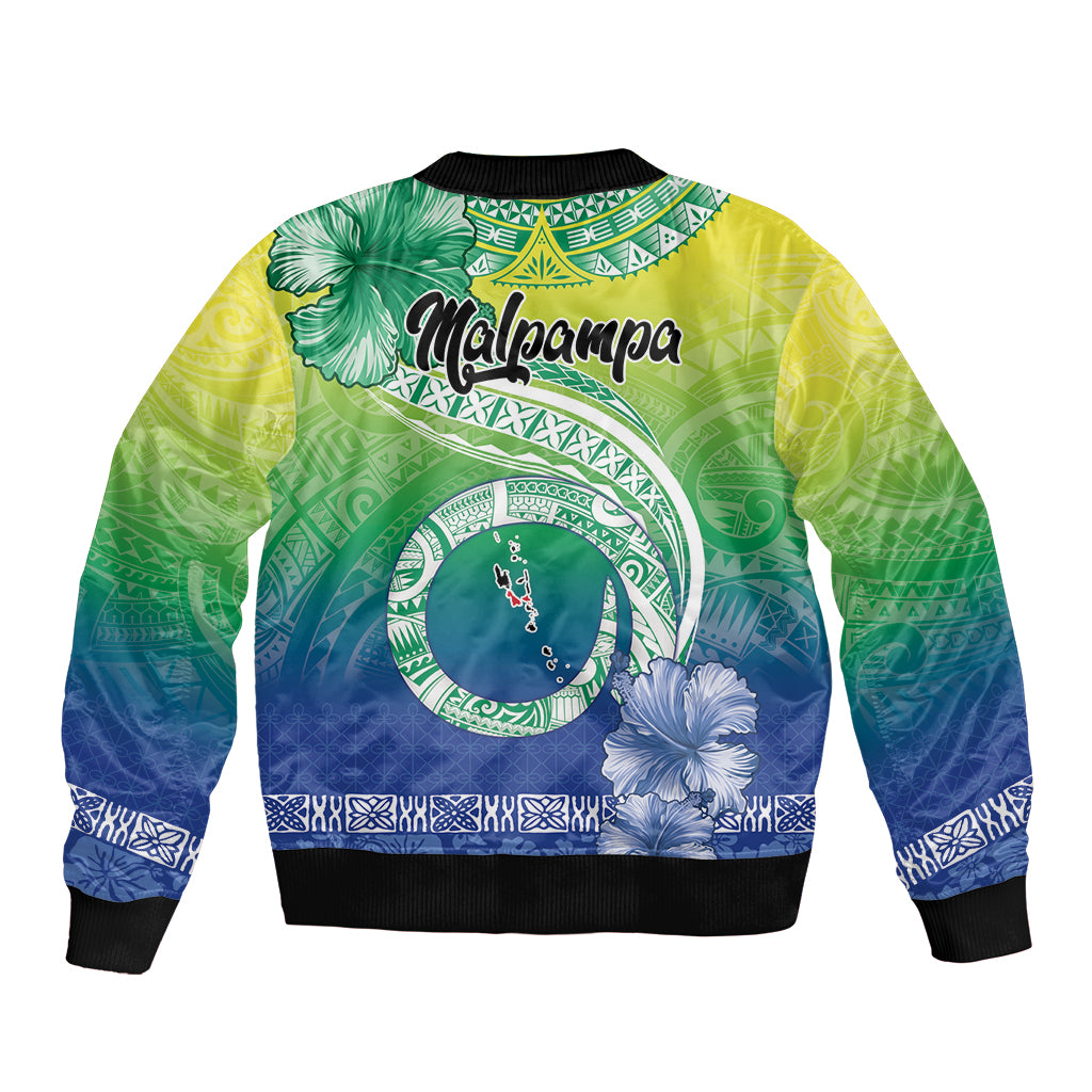 Malpampa Vanuatu Bomber Jacket Hibiscus Sand Drawing with Pacific Pattern
