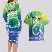 Malpampa Vanuatu Couples Matching Long Sleeve Bodycon Dress and Hawaiian Shirt Hibiscus Sand Drawing with Pacific Pattern