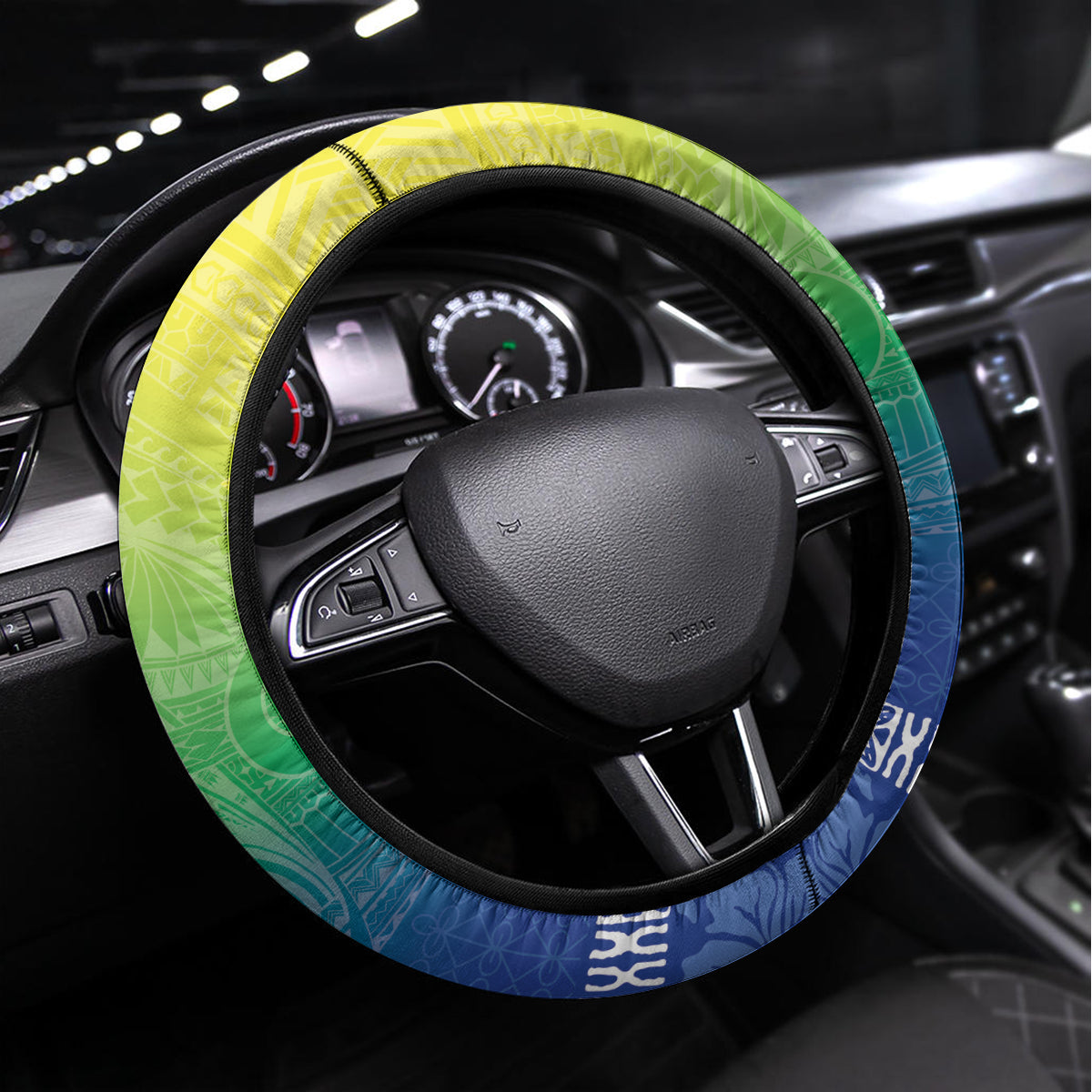 Malpampa Vanuatu Steering Wheel Cover Hibiscus Sand Drawing with Pacific Pattern