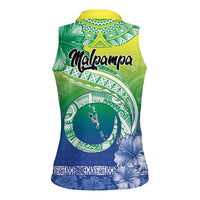 Malpampa Vanuatu Women Sleeveless Polo Shirt Hibiscus Sand Drawing with Pacific Pattern