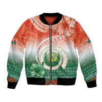 Penama Vanuatu Bomber Jacket Hibiscus Sand Drawing with Pacific Pattern