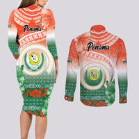 Penama Vanuatu Couples Matching Long Sleeve Bodycon Dress and Long Sleeve Button Shirt Hibiscus Sand Drawing with Pacific Pattern