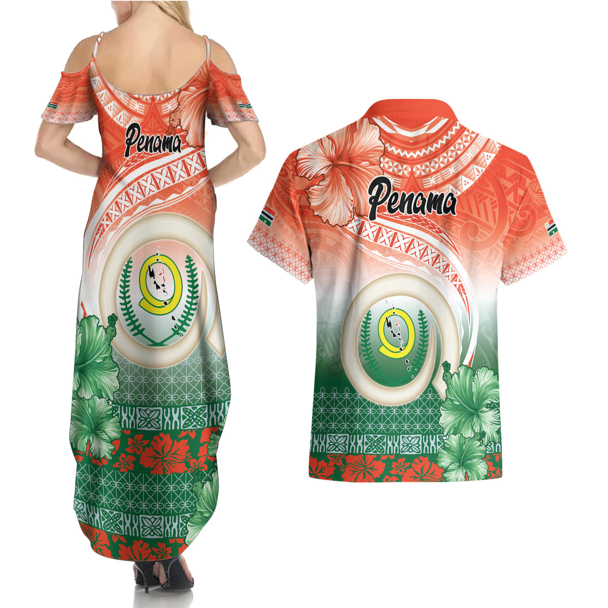 Penama Vanuatu Couples Matching Summer Maxi Dress and Hawaiian Shirt Hibiscus Sand Drawing with Pacific Pattern
