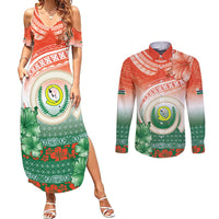 Penama Vanuatu Couples Matching Summer Maxi Dress and Long Sleeve Button Shirt Hibiscus Sand Drawing with Pacific Pattern