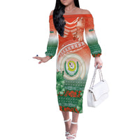 Penama Vanuatu Family Matching Off The Shoulder Long Sleeve Dress and Hawaiian Shirt Hibiscus Sand Drawing with Pacific Pattern