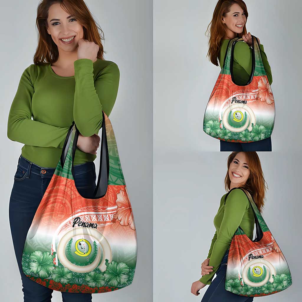 Penama Vanuatu Grocery Bag Hibiscus Sand Drawing with Pacific Pattern