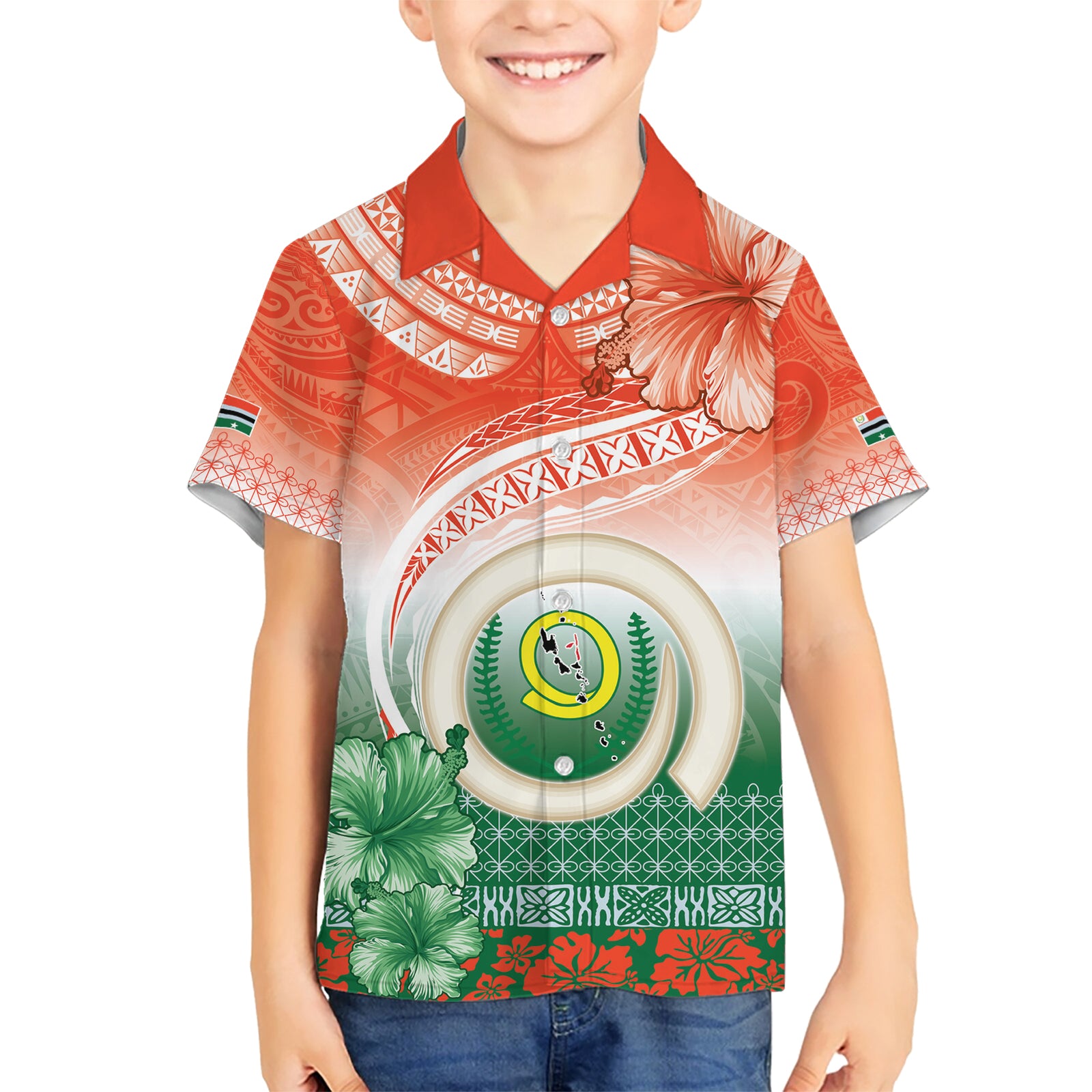 Penama Vanuatu Kid Hawaiian Shirt Hibiscus Sand Drawing with Pacific Pattern