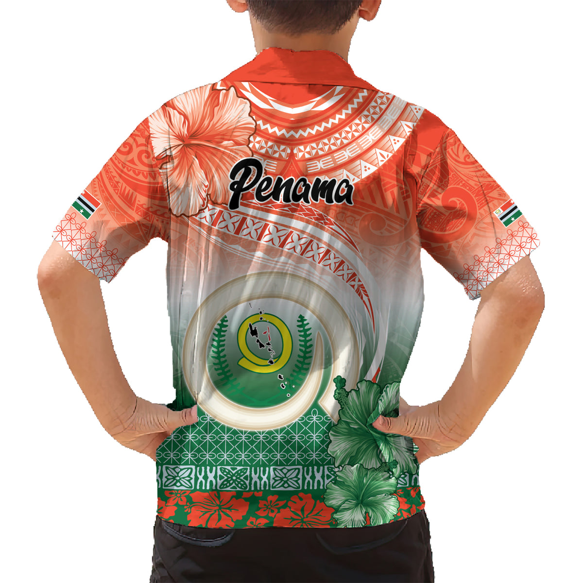 Penama Vanuatu Kid Hawaiian Shirt Hibiscus Sand Drawing with Pacific Pattern