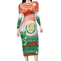 Penama Vanuatu Long Sleeve Bodycon Dress Hibiscus Sand Drawing with Pacific Pattern