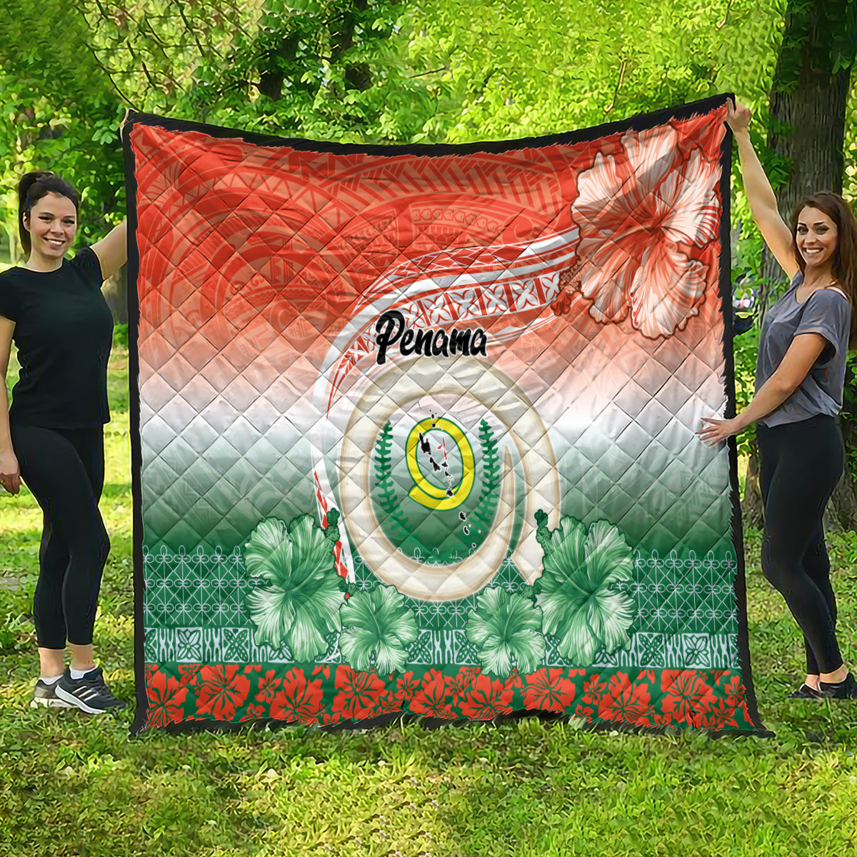 Penama Vanuatu Quilt Hibiscus Sand Drawing with Pacific Pattern