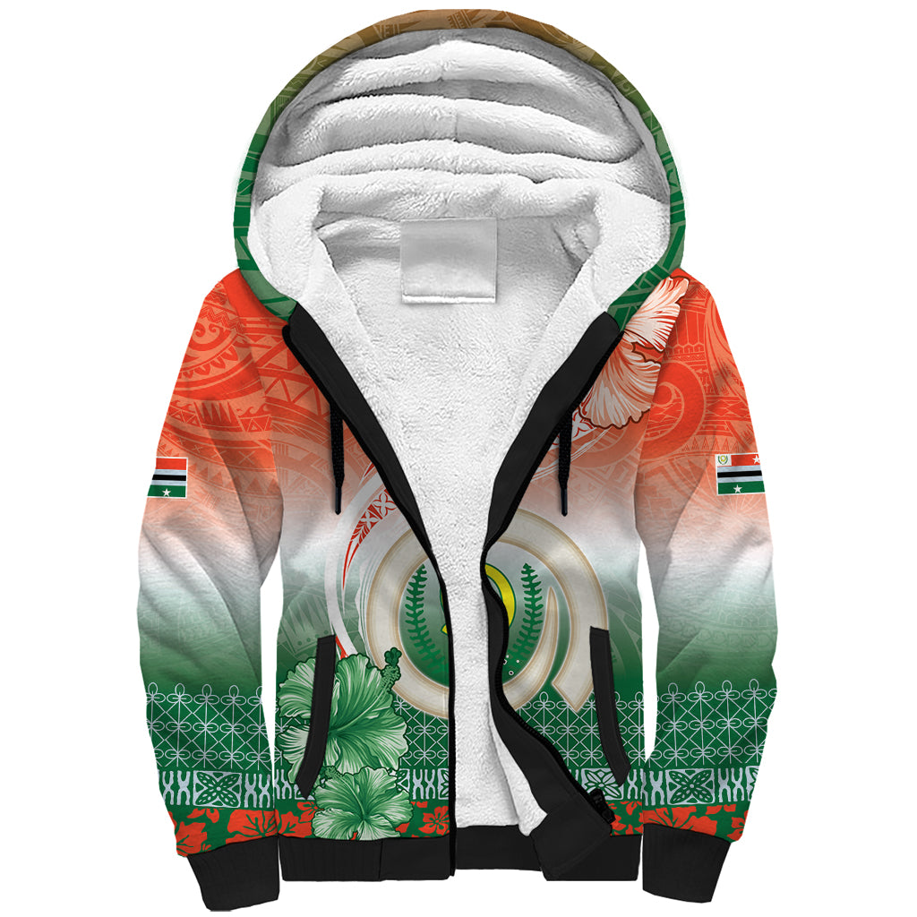 Penama Vanuatu Sherpa Hoodie Hibiscus Sand Drawing with Pacific Pattern