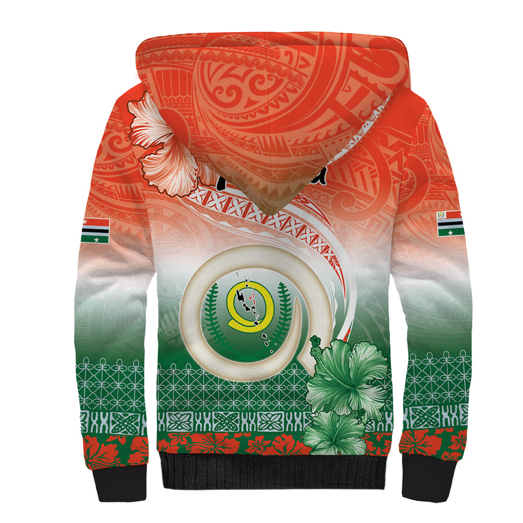 Penama Vanuatu Sherpa Hoodie Hibiscus Sand Drawing with Pacific Pattern