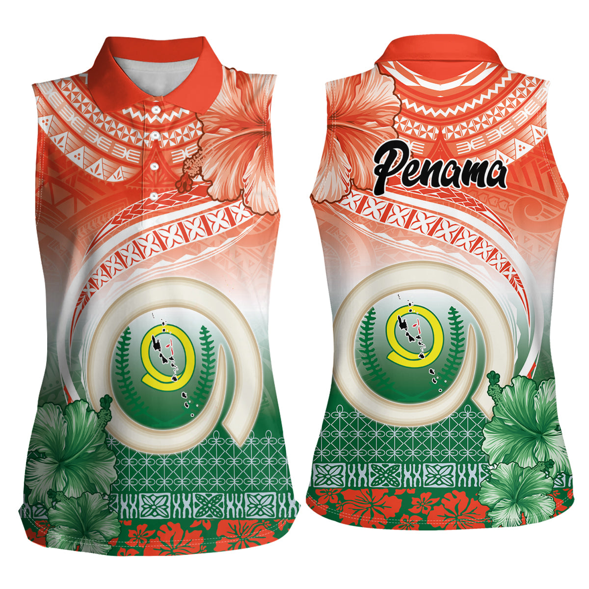 Penama Vanuatu Women Sleeveless Polo Shirt Hibiscus Sand Drawing with Pacific Pattern