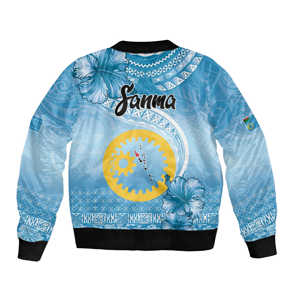 Sanma Vanuatu Bomber Jacket Hibiscus Sand Drawing with Pacific Pattern