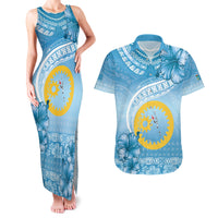 Sanma Vanuatu Couples Matching Tank Maxi Dress and Hawaiian Shirt Hibiscus Sand Drawing with Pacific Pattern