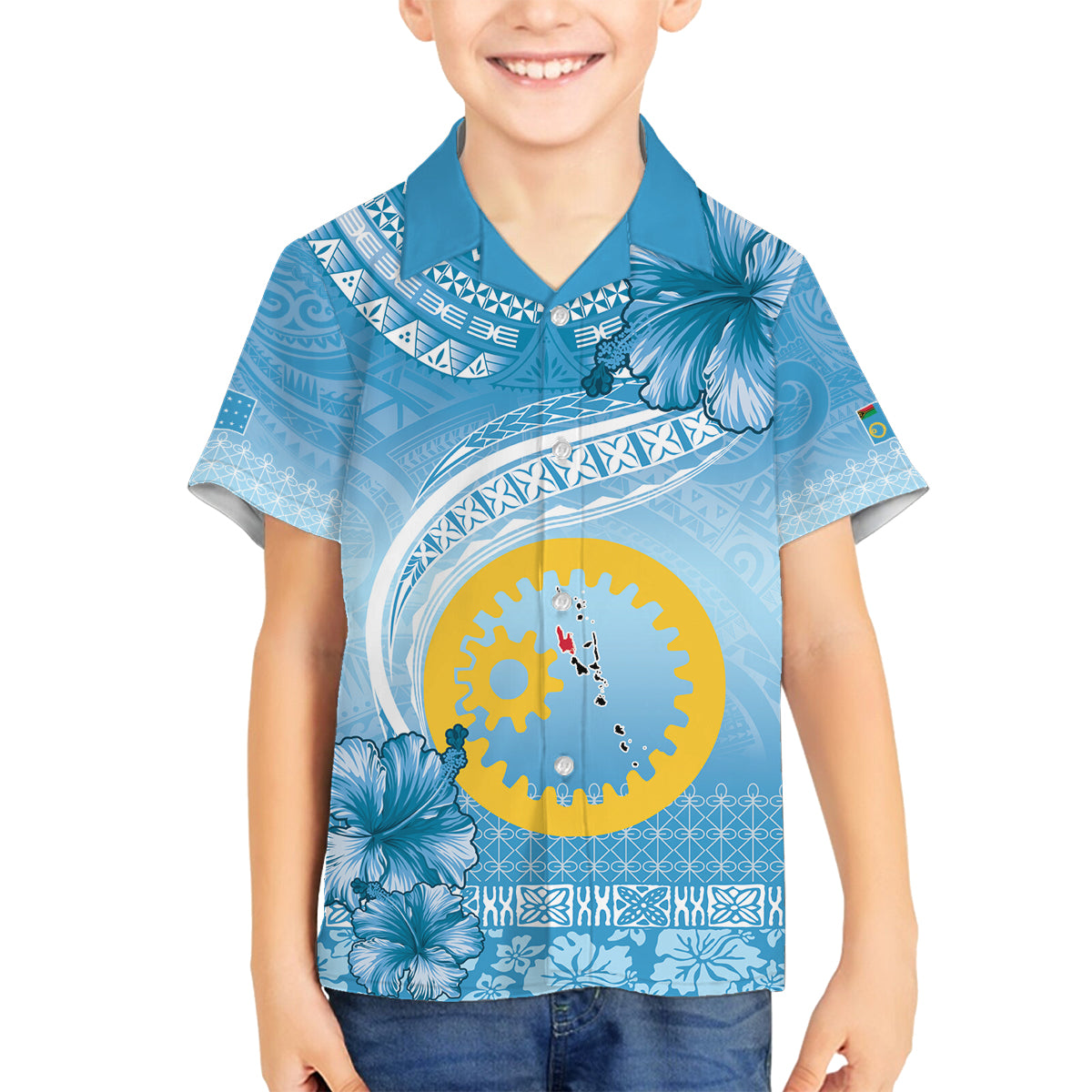 Sanma Vanuatu Family Matching Off The Shoulder Long Sleeve Dress and Hawaiian Shirt Hibiscus Sand Drawing with Pacific Pattern