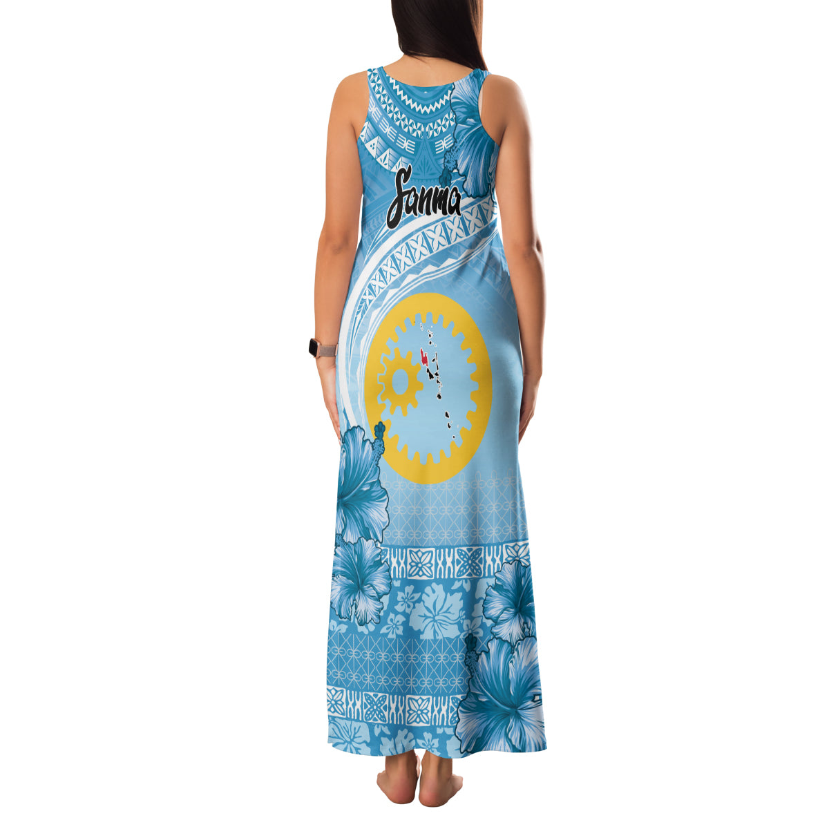 Sanma Vanuatu Family Matching Tank Maxi Dress and Hawaiian Shirt Hibiscus Sand Drawing with Pacific Pattern